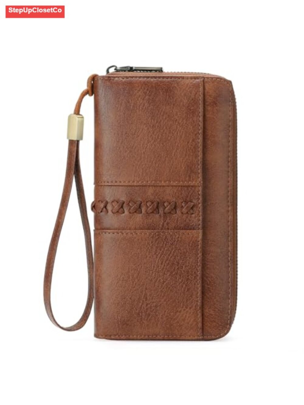 Vegan Leather Zip Around RFID Blocking Wristlet Wallet for Women